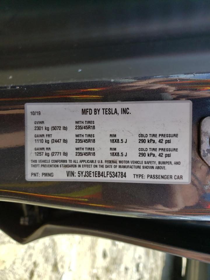 Photo 10 from auction – 2020 TESLA MODEL 3 with VIN 5YJ3E1EB4LF534784