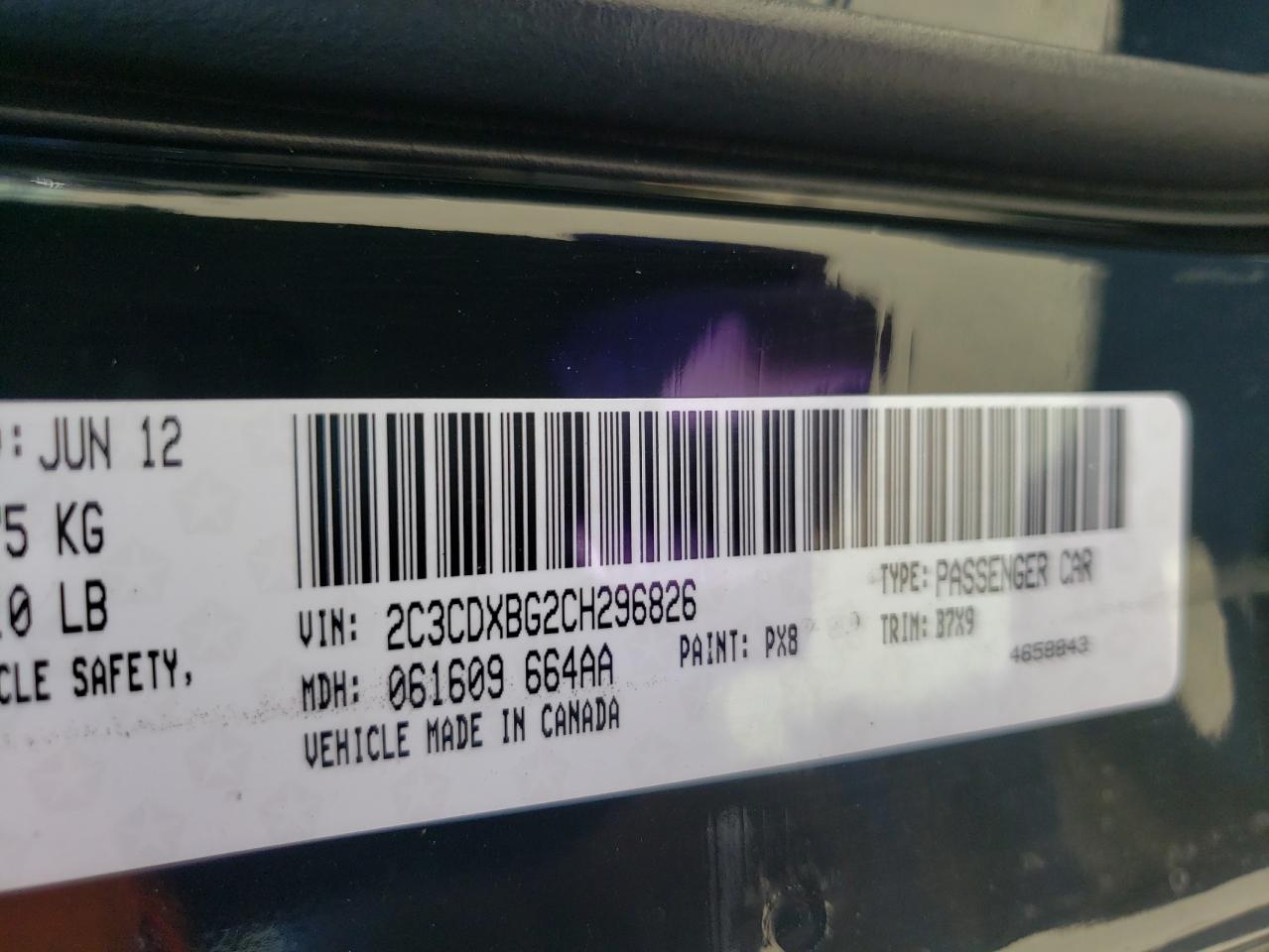 Photo 10 from auction – 2012 DODGE CHARGER SE with VIN 2C3CDXBG2CH296826