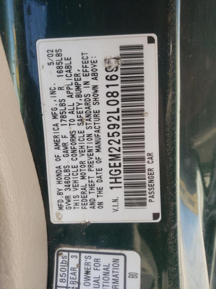 Photo 10 from auction – 2002 HONDA CIVIC LX with VIN 1HGEM22592L081694