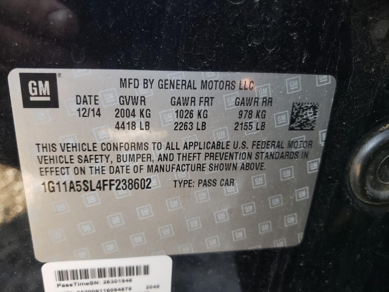 Photo 10 from auction – 2015 CHEVROLET MALIBU LS with VIN 1G11A5SL4FF238602