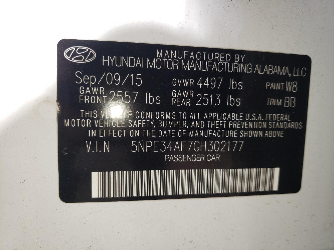 Photo 10 from auction – 2016 HYUNDAI SONATA SPO with VIN 5NPE34AF7GH302177