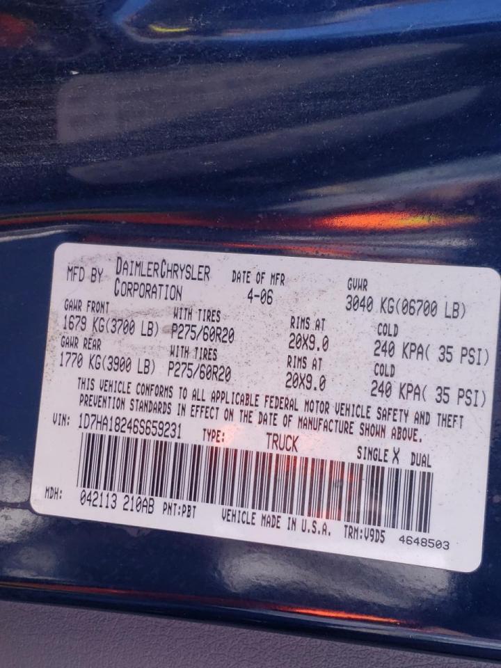 Photo 10 from auction – 2006 DODGE RAM 1500 S with VIN 1D7HA18246S659231