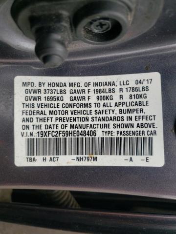 Photo 10 from auction – 2017 HONDA CIVIC LX with VIN 19XFC2F59HE048406