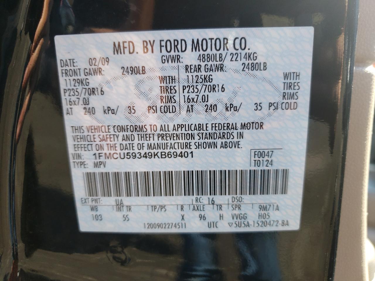 Photo 10 from auction – 2009 FORD ESCAPE HYB with VIN 1FMCU59349KB69401