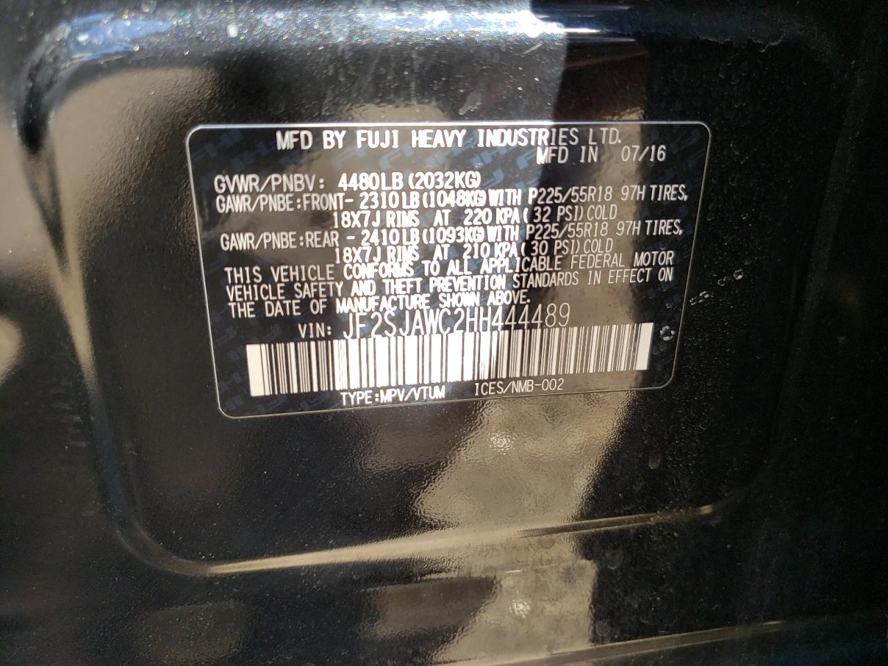 Photo 10 from auction – 2017 SUBARU FORESTER 2 with VIN JF2SJAWC2HH444489