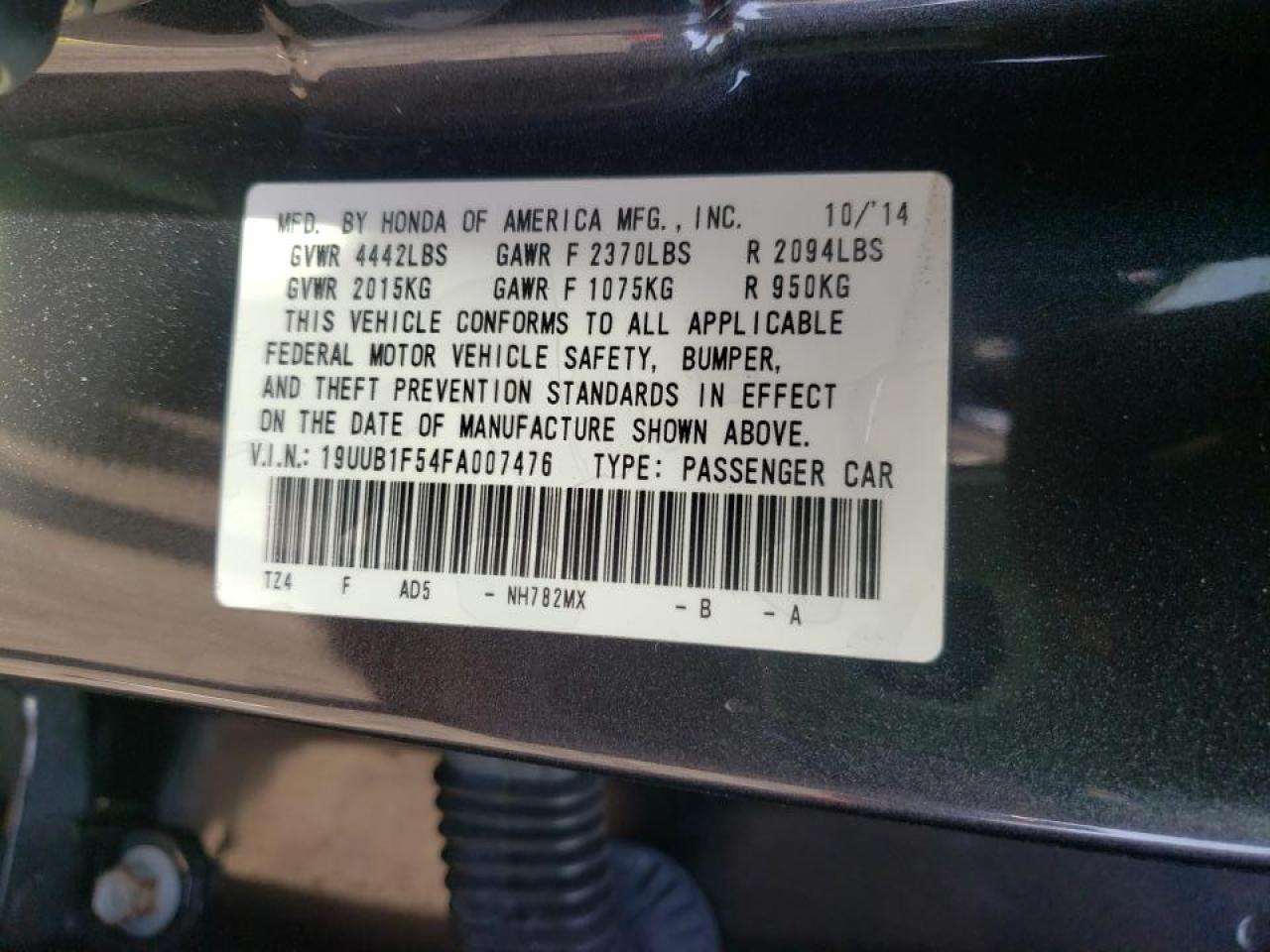 Photo 10 from auction – 2015 ACURA TLX TECH with VIN 19UUB1F54FA007476