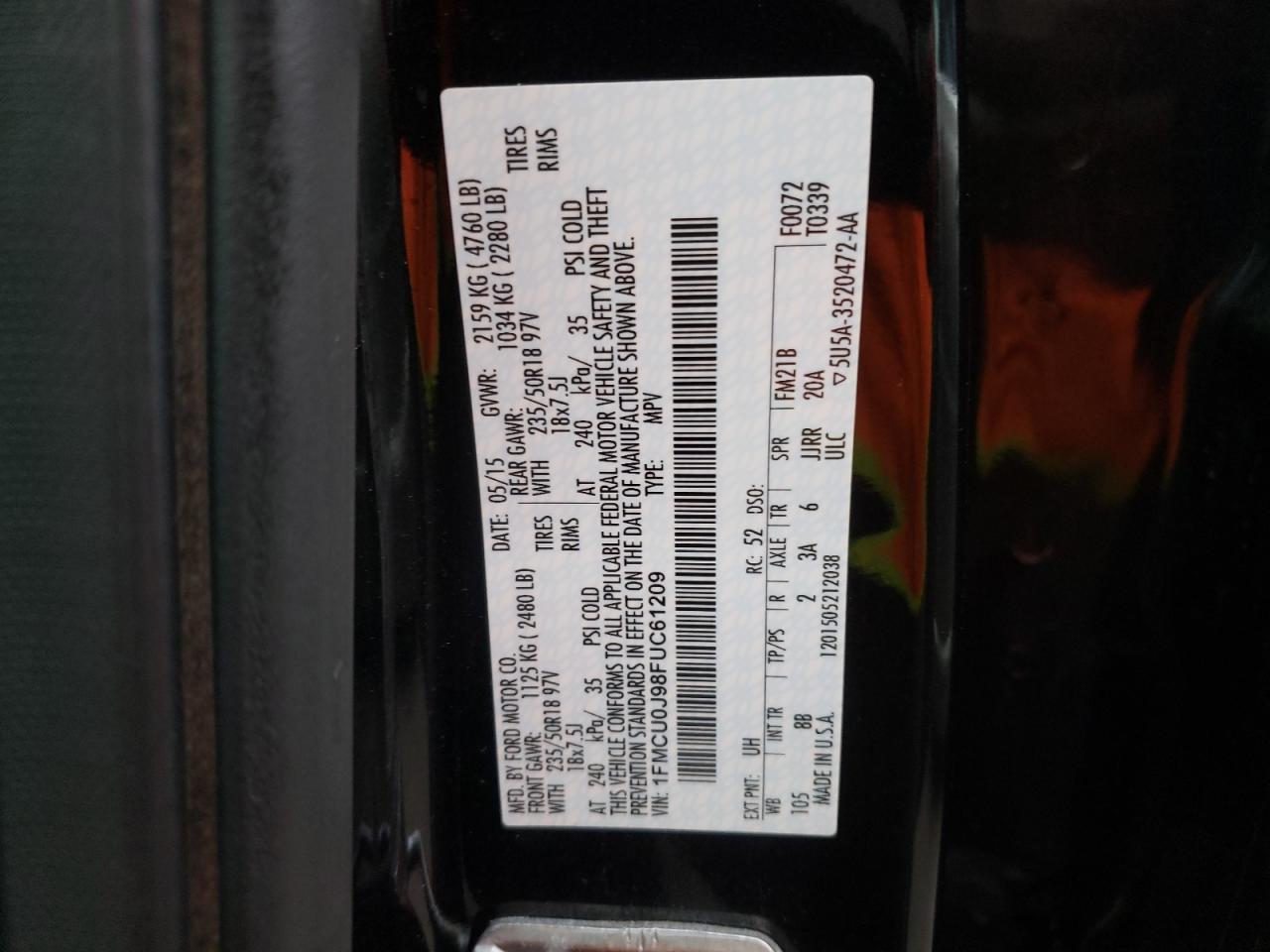 صورة رقم 10 من المزاد - 2015 FORD ESCAPE TIT مع VIN 1FMCU0J98FUC61209