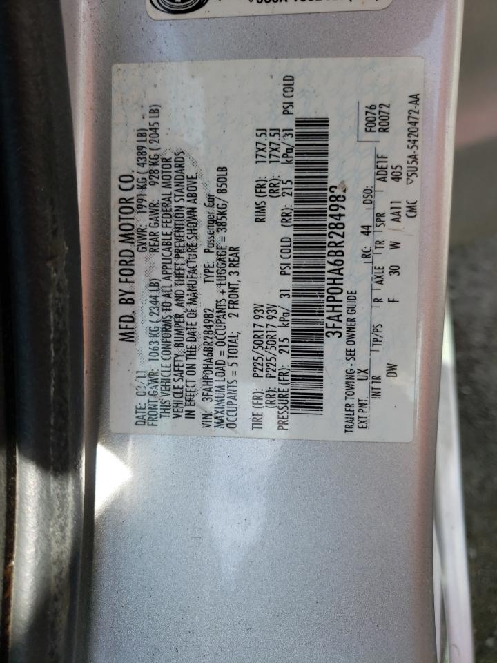 Photo 10 from auction – 2011 FORD FUSION SE with VIN 3FAHP0HA6BR284982