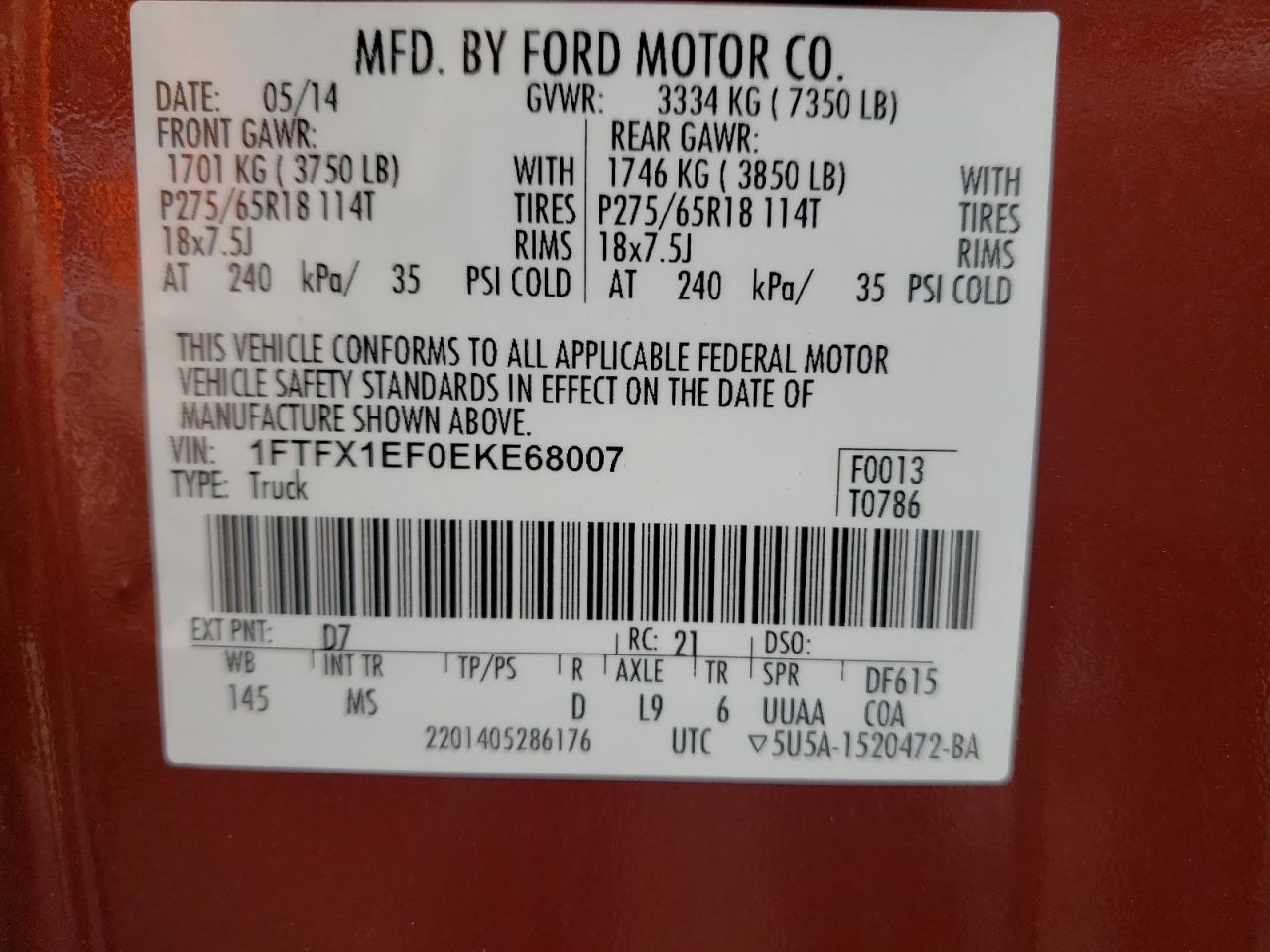Photo 10 from auction – 2014 FORD F150 SUPER with VIN 1FTFX1EF0EKE68007