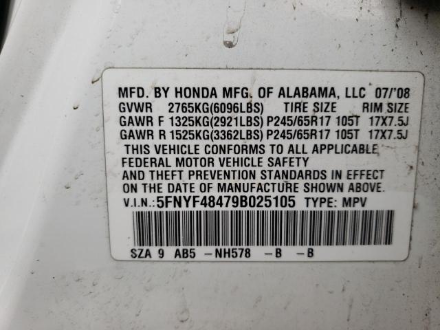 Photo 10 from auction – 2009 HONDA PILOT EX with VIN 5FNYF48479B025105