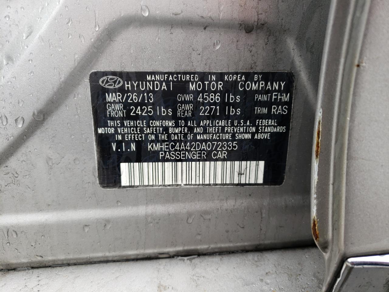 Photo 10 from auction – 2013 HYUNDAI SONATA HYB with VIN KMHEC4A42DA072335