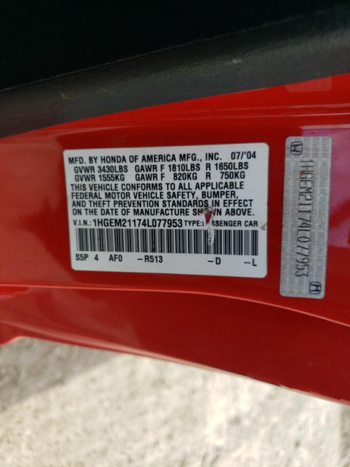 Photo 10 from auction – 2004 HONDA CIVIC DX V with VIN 1HGEM21174L077953