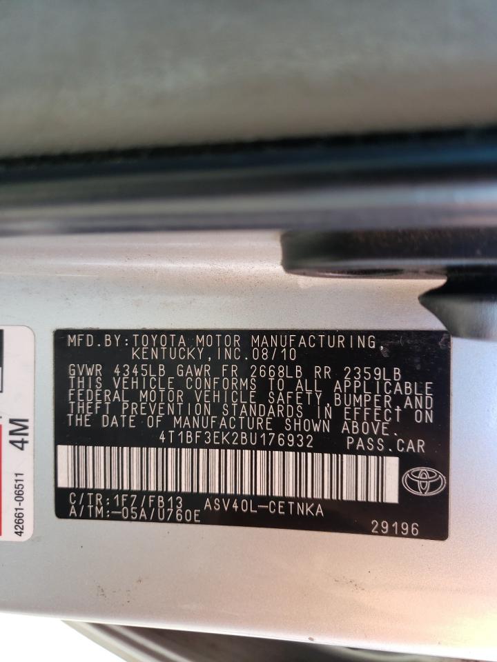 Photo 10 from auction – 2011 TOYOTA CAMRY BASE with VIN 4T1BF3EK2BU176932