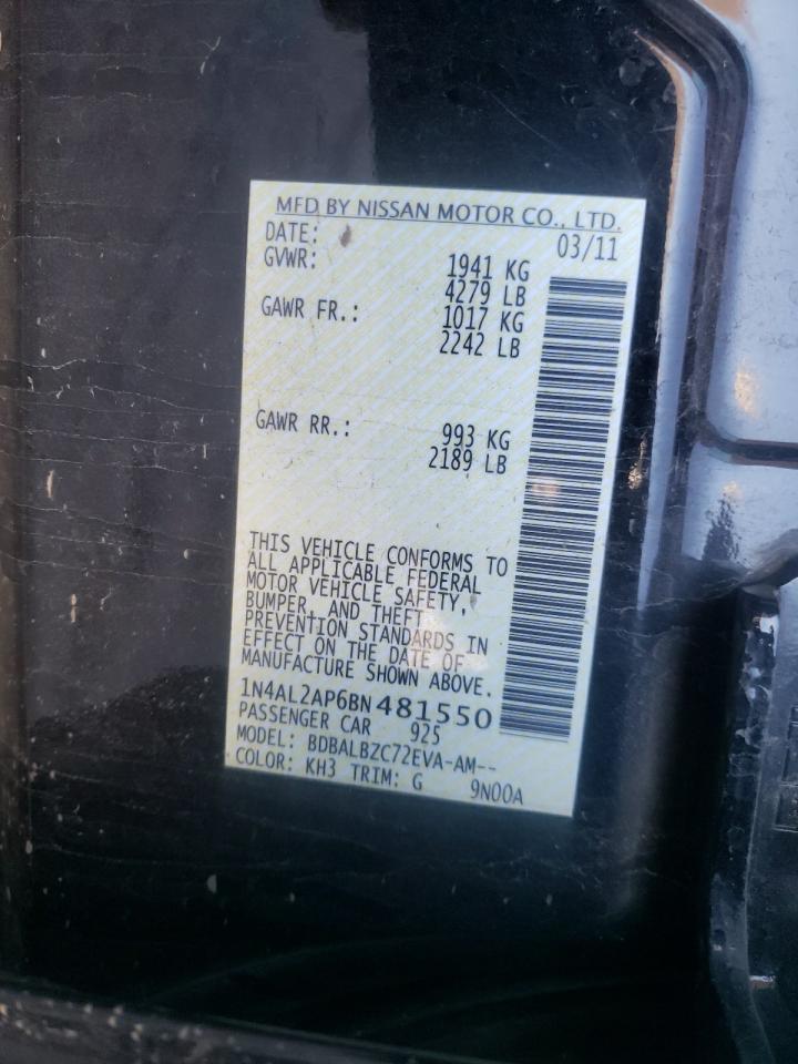 Photo 10 from auction – 2011 NISSAN ALTIMA BAS with VIN 1N4AL2AP6BN481550
