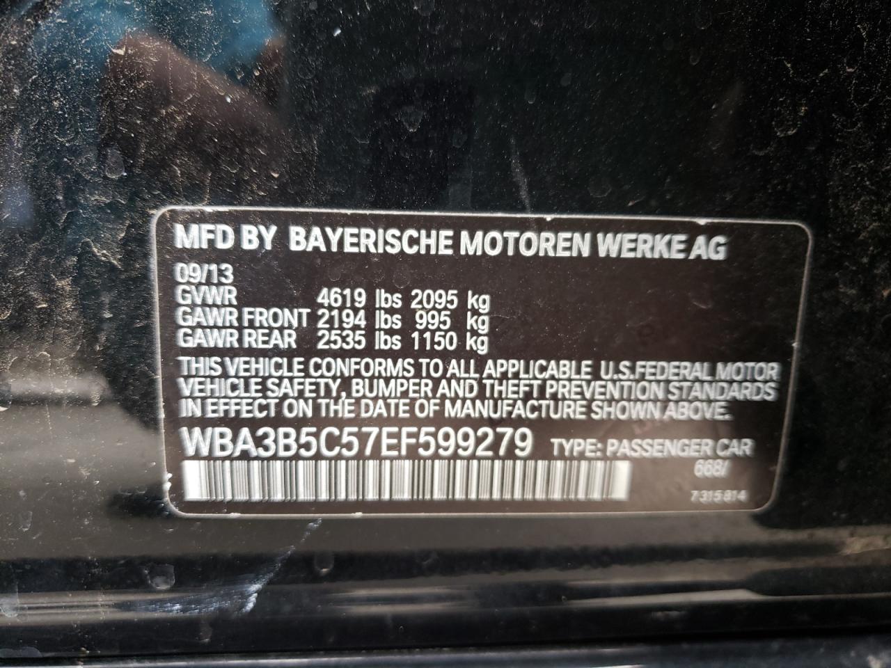 Photo 10 from auction – 2014 BMW 328 XI SUL with VIN WBA3B5C57EF599279