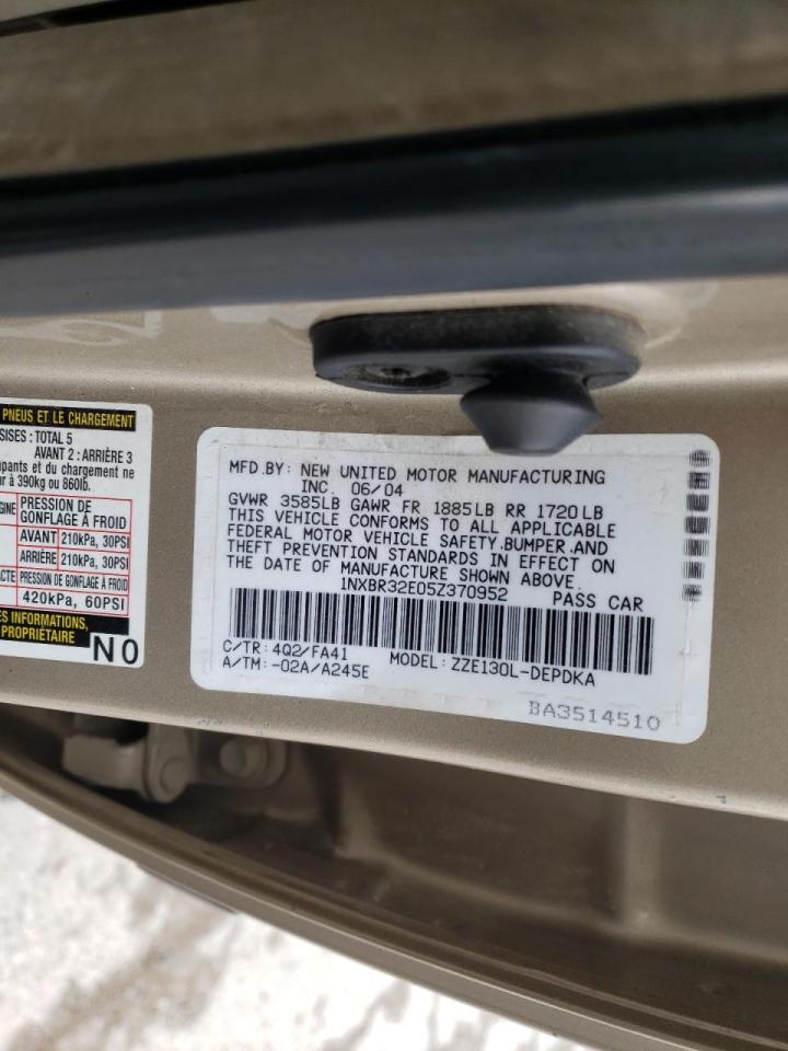 Photo 10 from auction – 2005 TOYOTA COROLLA with VIN 1NXBR32E05Z370952