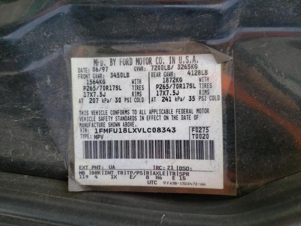 Photo 10 from auction – 1997 FORD EXPEDITION with VIN 1FMFU18LXVLC08343