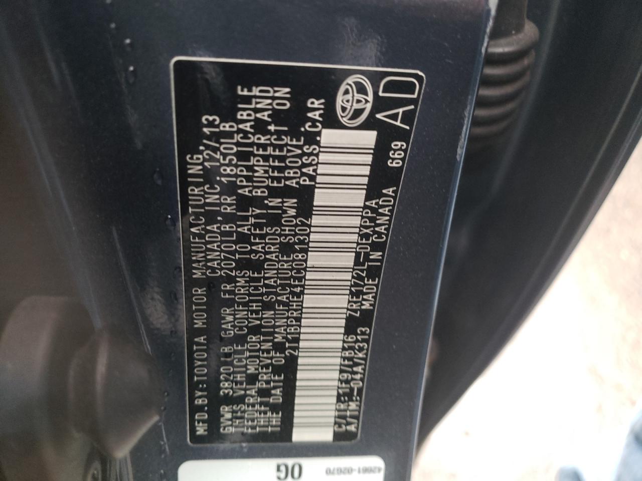 Photo 10 from auction – 2014 TOYOTA COROLLA EC with VIN 2T1BPRHE4EC081302