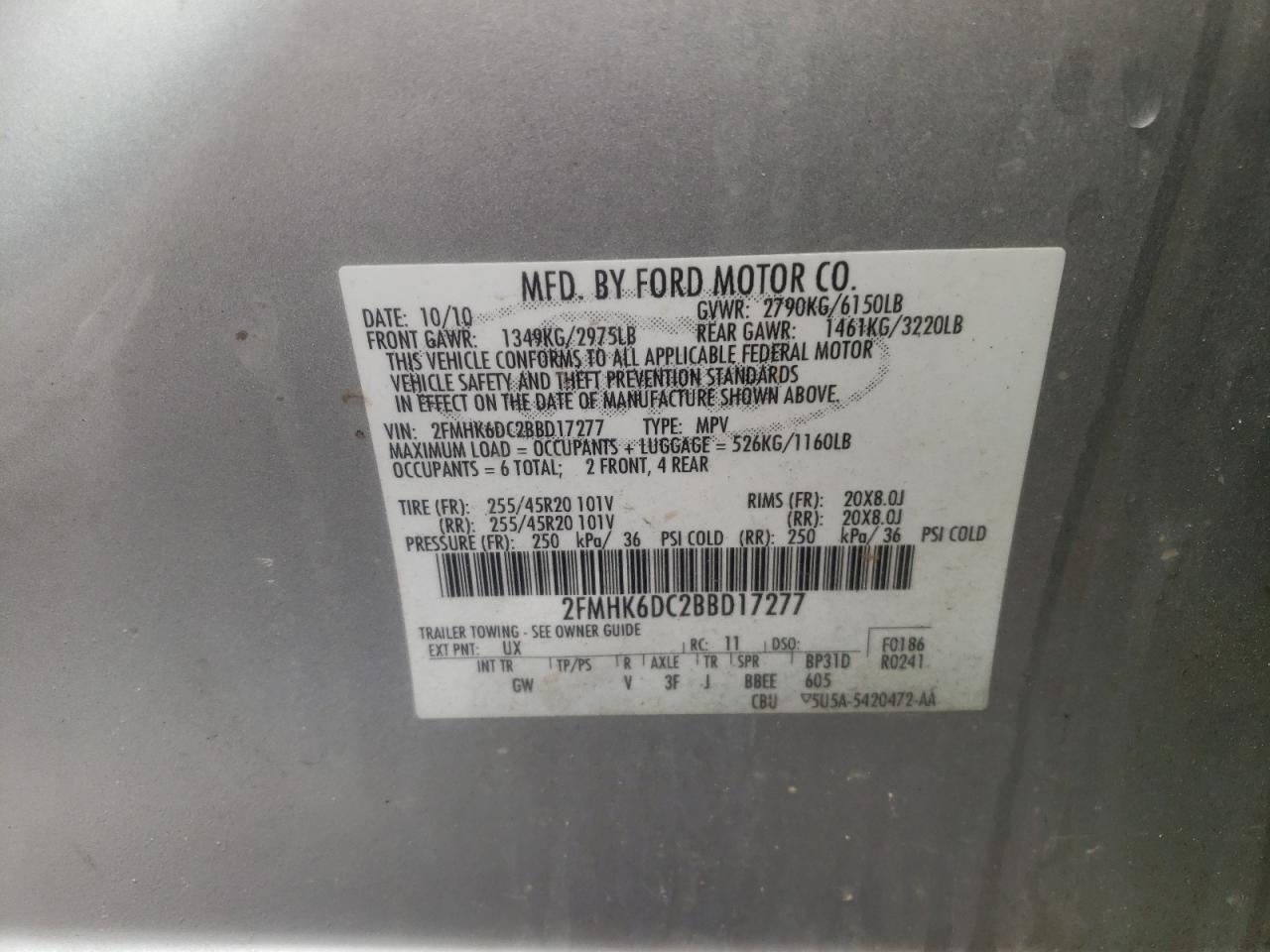 Photo 10 from auction – 2011 FORD FLEX LIMIT with VIN 2FMHK6DC2BBD17277