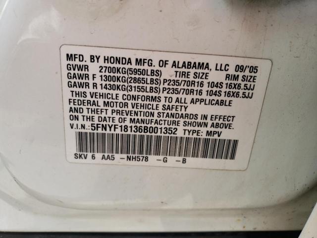Photo 10 from auction – 2006 HONDA PILOT LX with VIN 5FNYF18136B001352