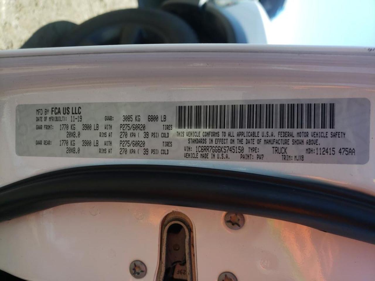 Photo 10 from auction – 2019 RAM 1500 CLASS with VIN 1C6RR7GG6KS745150