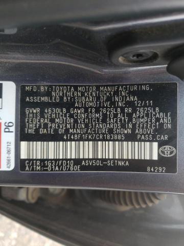 Photo 10 from auction – 2012 TOYOTA CAMRY BASE with VIN 4T4BF1FK7CR183885