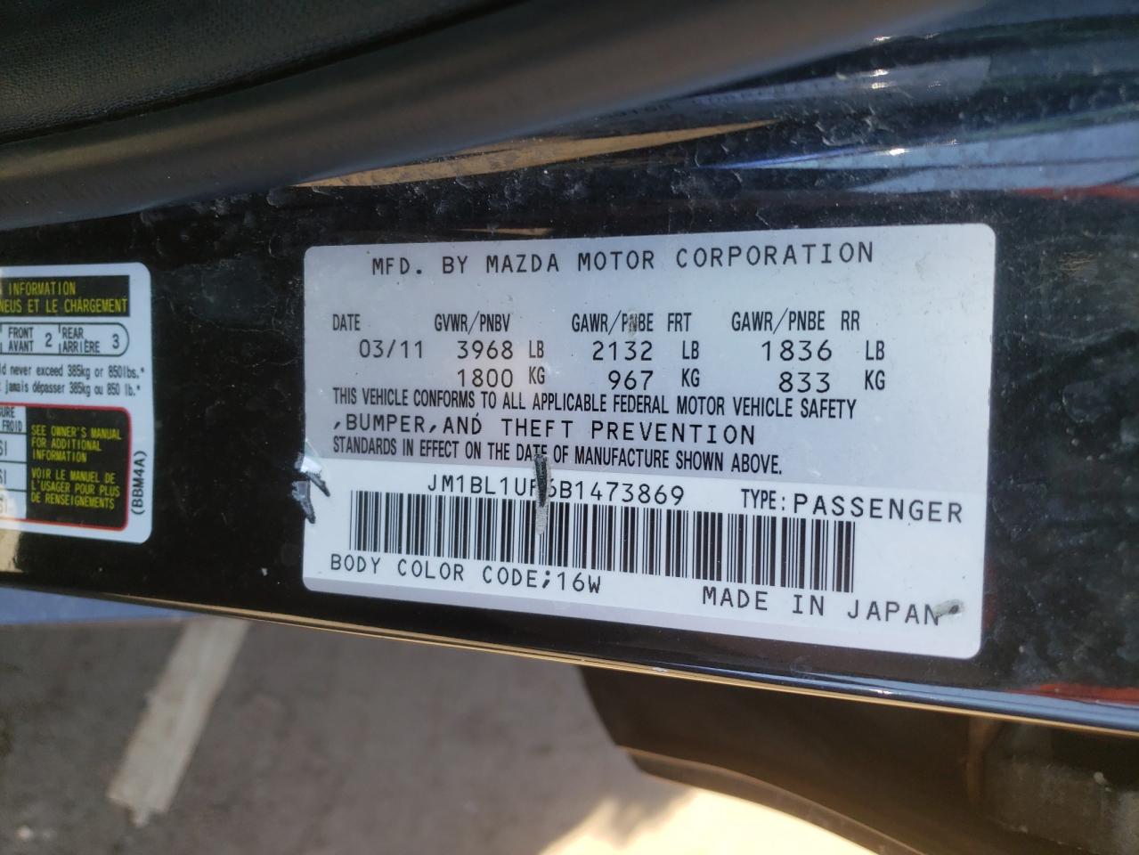 Photo 10 from auction – 2011 MAZDA 3 I with VIN JM1BL1UF6B1473869