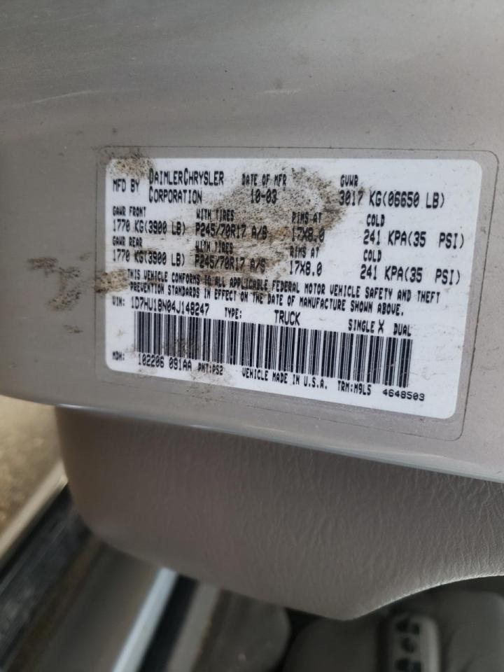 Photo 10 from auction – 2004 DODGE RAM 1500 S with VIN 1D7HU18N04J148247