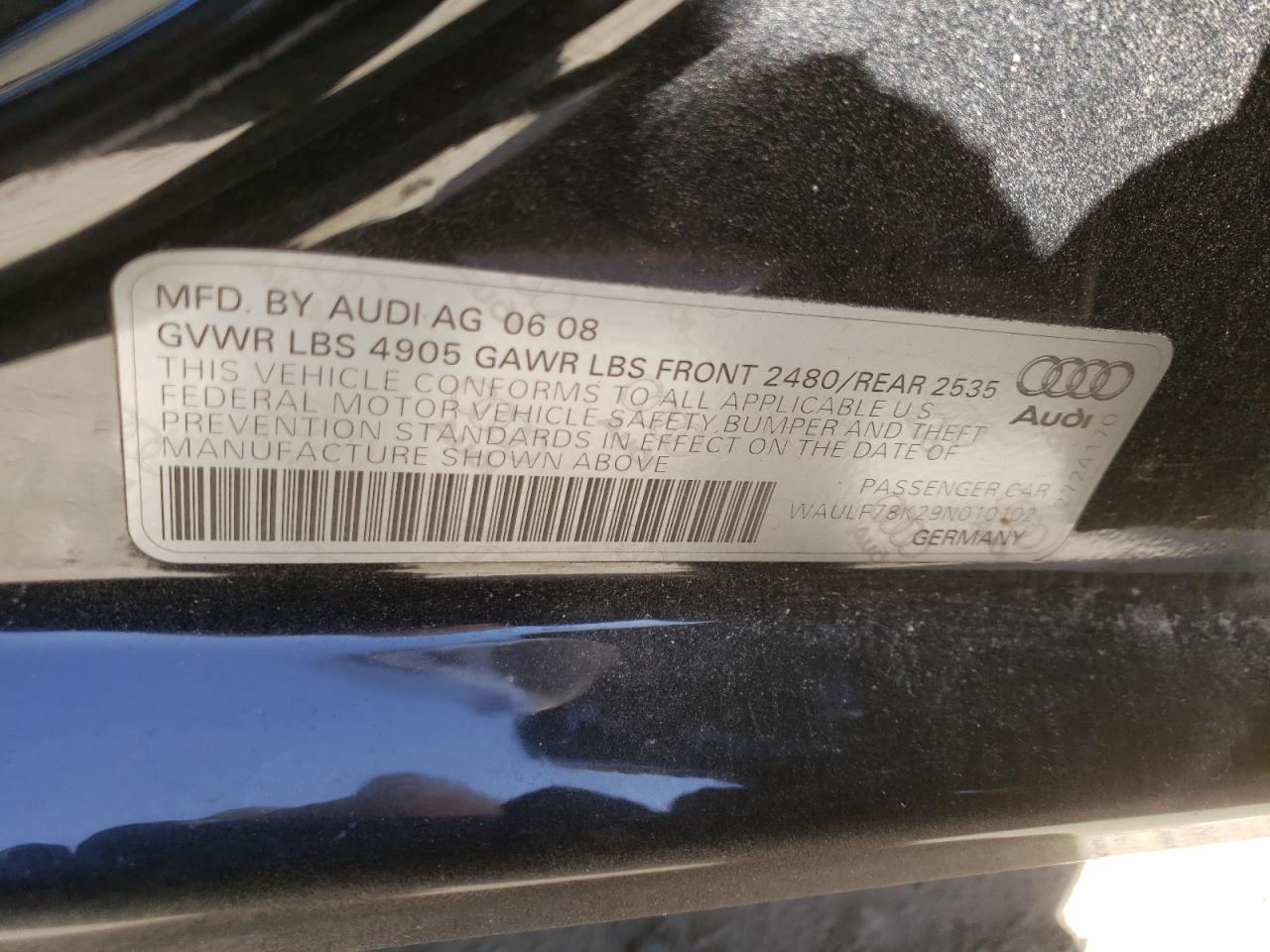 Photo 10 from auction – 2009 AUDI A4 2.0T QU with VIN WAULF78K29N010102