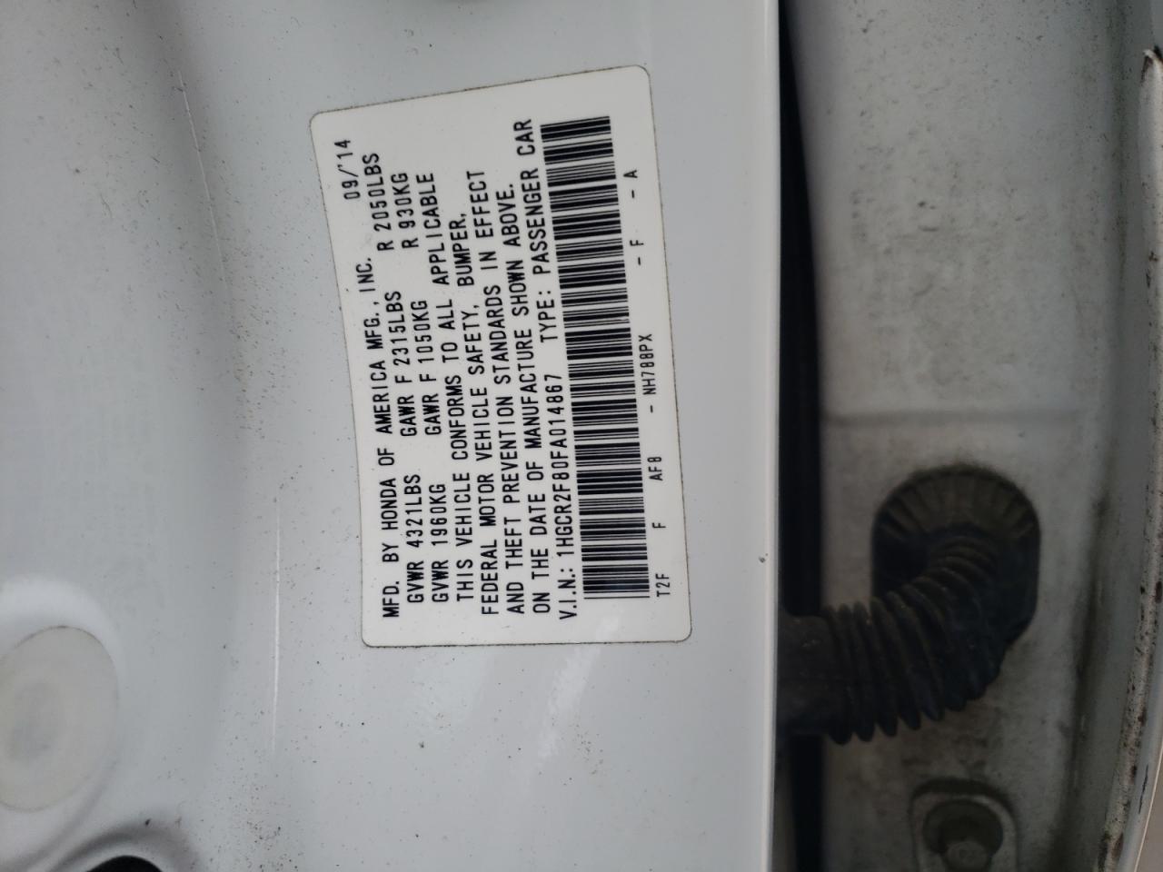 Photo 10 from auction – 2015 HONDA ACCORD EXL with VIN 1HGCR2F80FA014867
