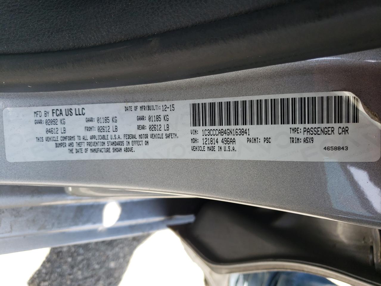 Photo 10 from auction – 2016 CHRYSLER 200 LIMITE with VIN 1C3CCCAB4GN163841