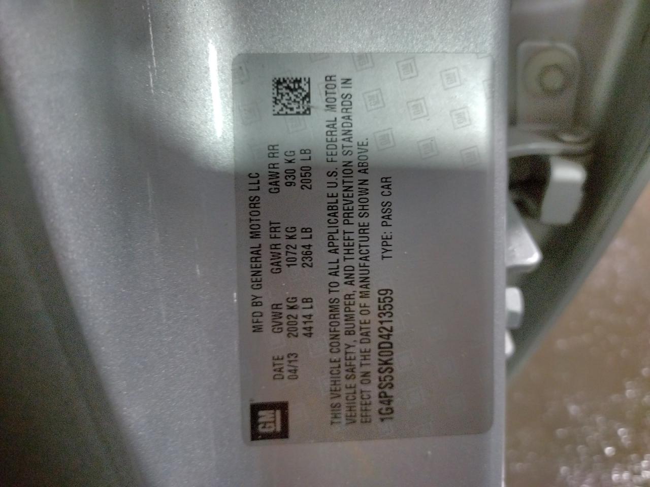 Photo 10 from auction – 2013 BUICK VERANO with VIN 1G4PS5SK0D4213559