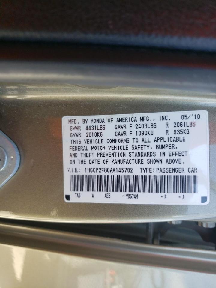 Photo 10 from auction – 2010 HONDA ACCORD EXL with VIN 1HGCP2F80AA145702