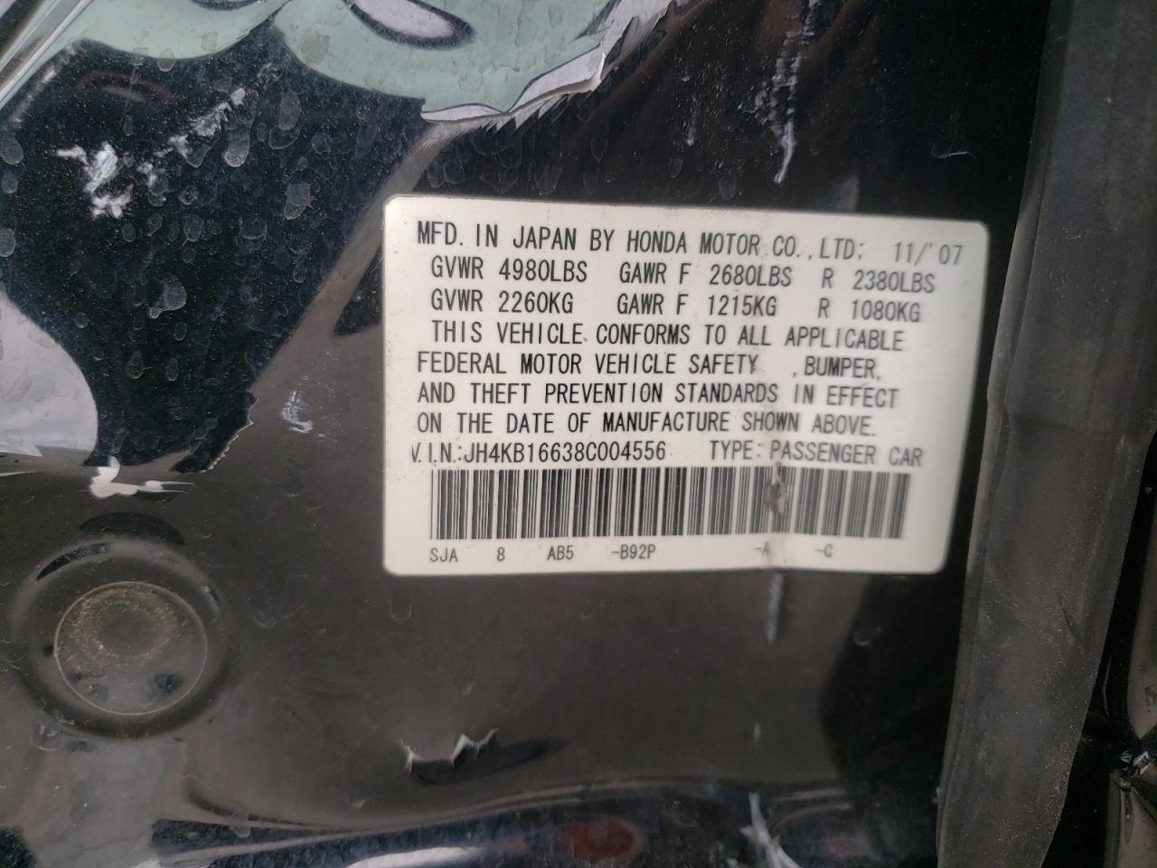 Photo 10 from auction – 2008 ACURA RL with VIN JH4KB16638C004556