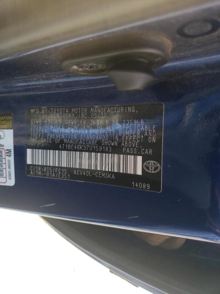 Photo 10 from auction – 2007 TOYOTA CAMRY CE with VIN 4T1BE46K37U159183