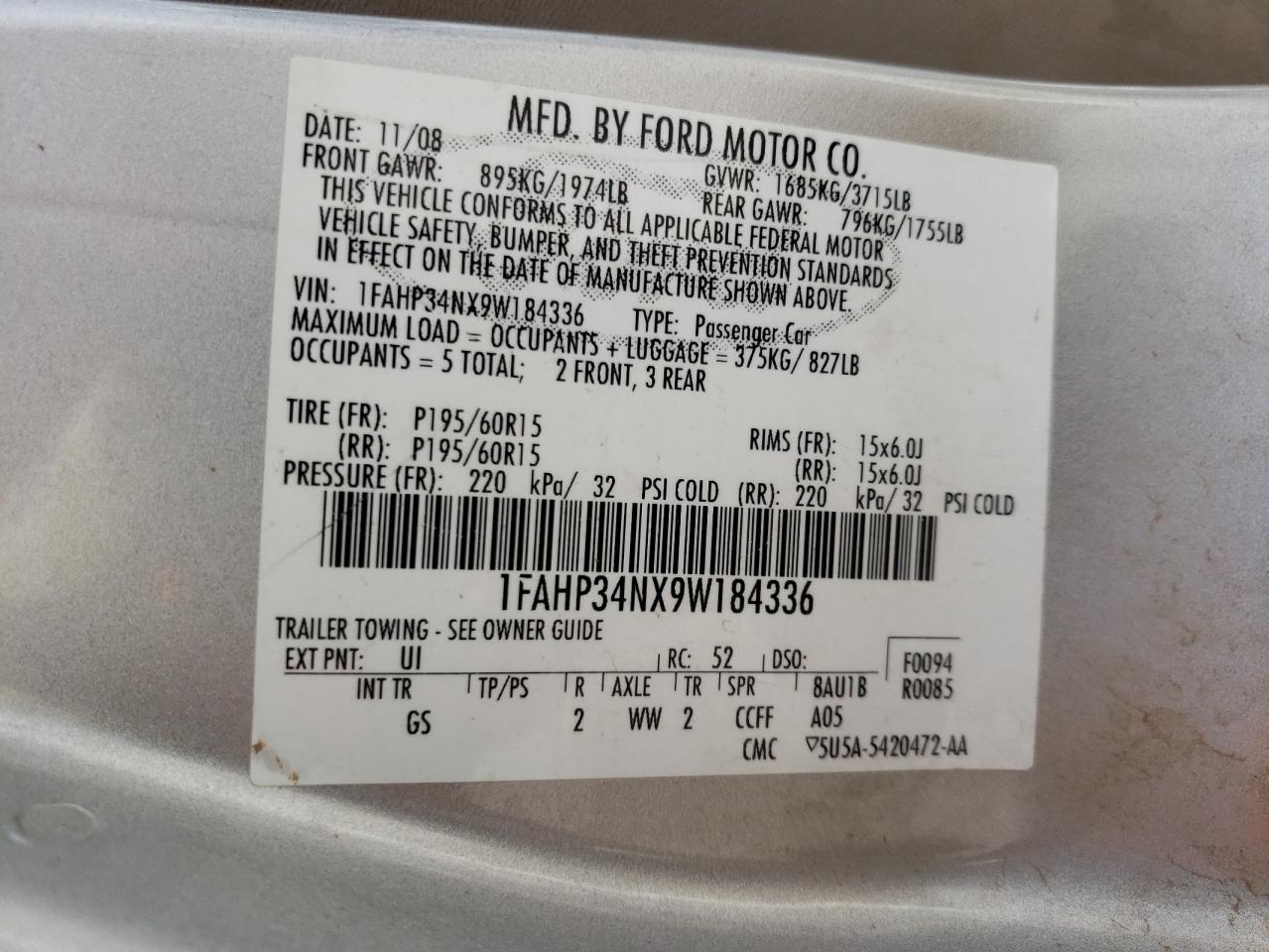 Photo 10 from auction – 2009 FORD FOCUS S with VIN 1FAHP34NX9W184336
