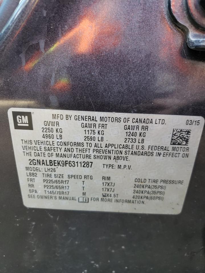 Photo 10 from auction – 2015 CHEVROLET EQUINOX LT with VIN 2GNALBEK9F6311287