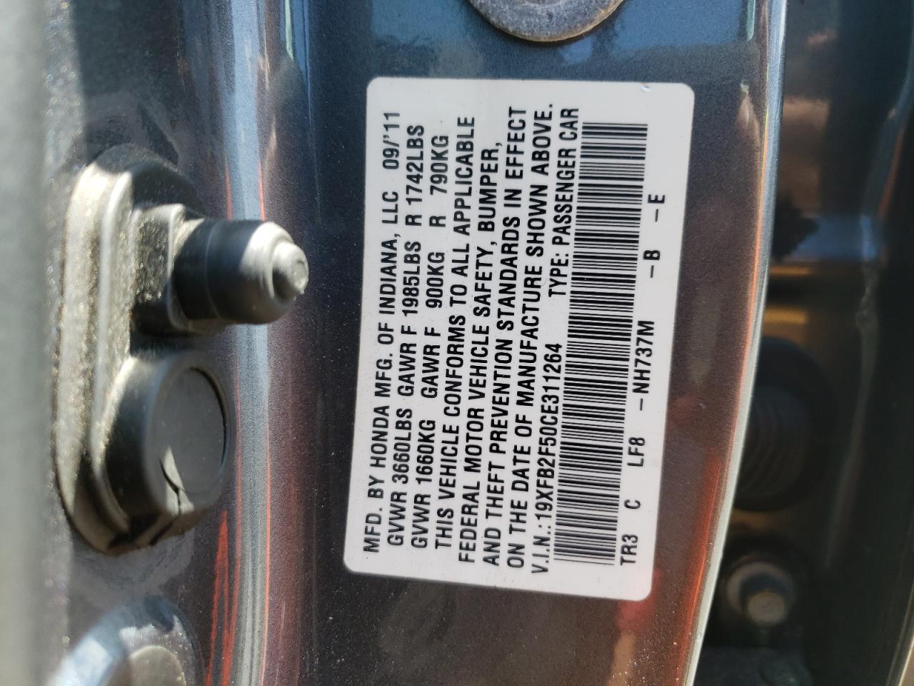 Photo 10 from auction – 2012 HONDA CIVIC LX with VIN 19XFB2F50CE311264