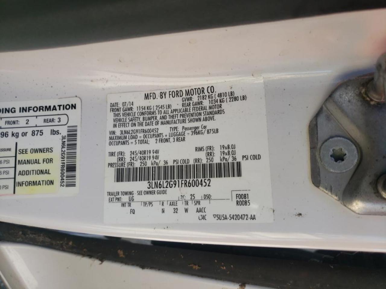 Photo 10 from auction – 2015 LINCOLN MKZ with VIN 3LN6L2G91FR600452