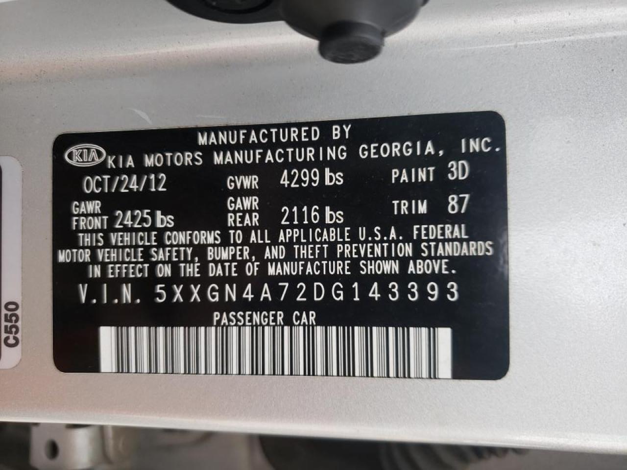 Photo 10 from auction – 2013 KIA OPTIMA EX with VIN 5XXGN4A72DG143393