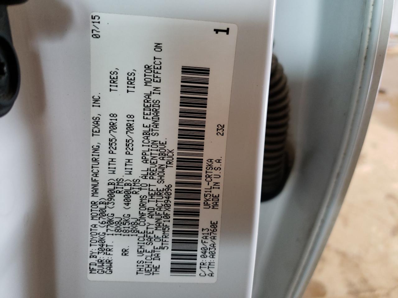 Photo 10 from auction – 2015 TOYOTA TUNDRA DOU with VIN 5TFRM5F10FX094096