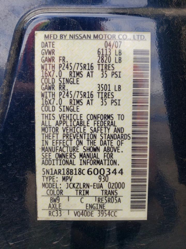 Photo 10 from auction – 2008 NISSAN PATHFINDER with VIN 5N1AR18B18C600344