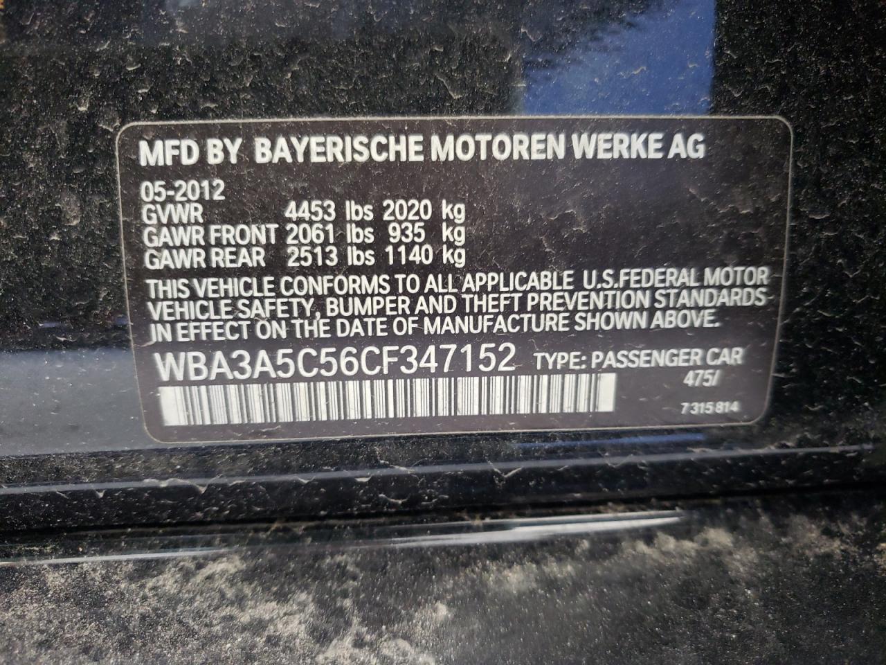 Photo 10 from auction – 2012 BMW 328 I with VIN WBA3A5C56CF347152