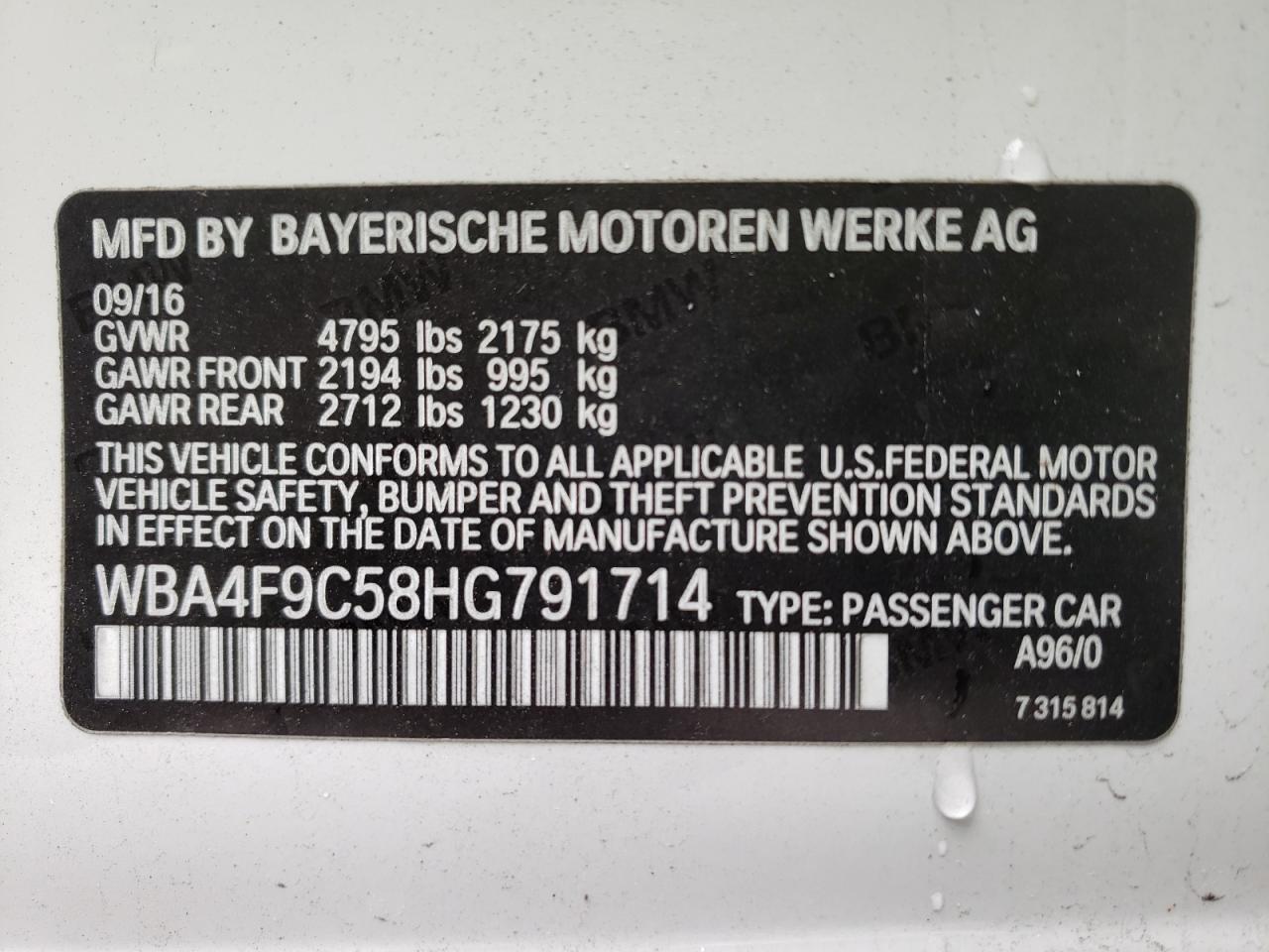 Photo 10 from auction – 2017 BMW 430XI GRAN with VIN WBA4F9C58HG791714