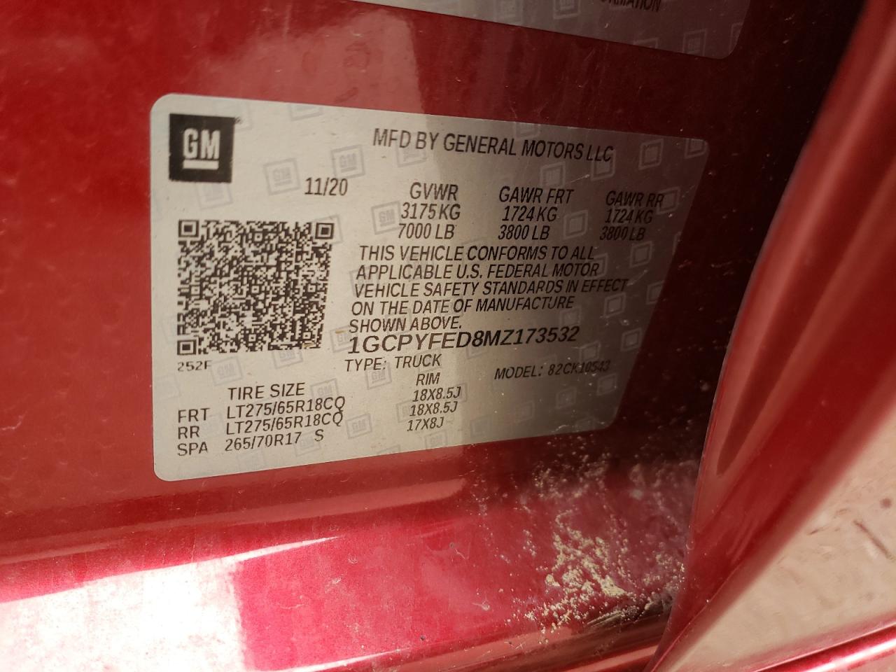 Photo 10 from auction – 2021 CHEVROLET SILVERADO with VIN 1GCPYFED8MZ173532