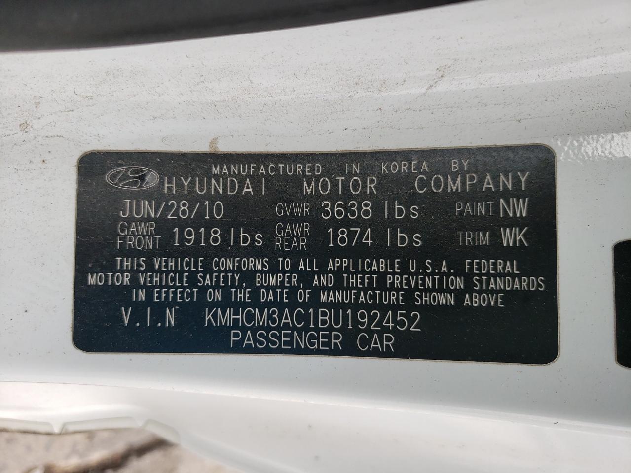 Photo 10 from auction – 2011 HYUNDAI ACCENT GL with VIN KMHCM3AC1BU192452