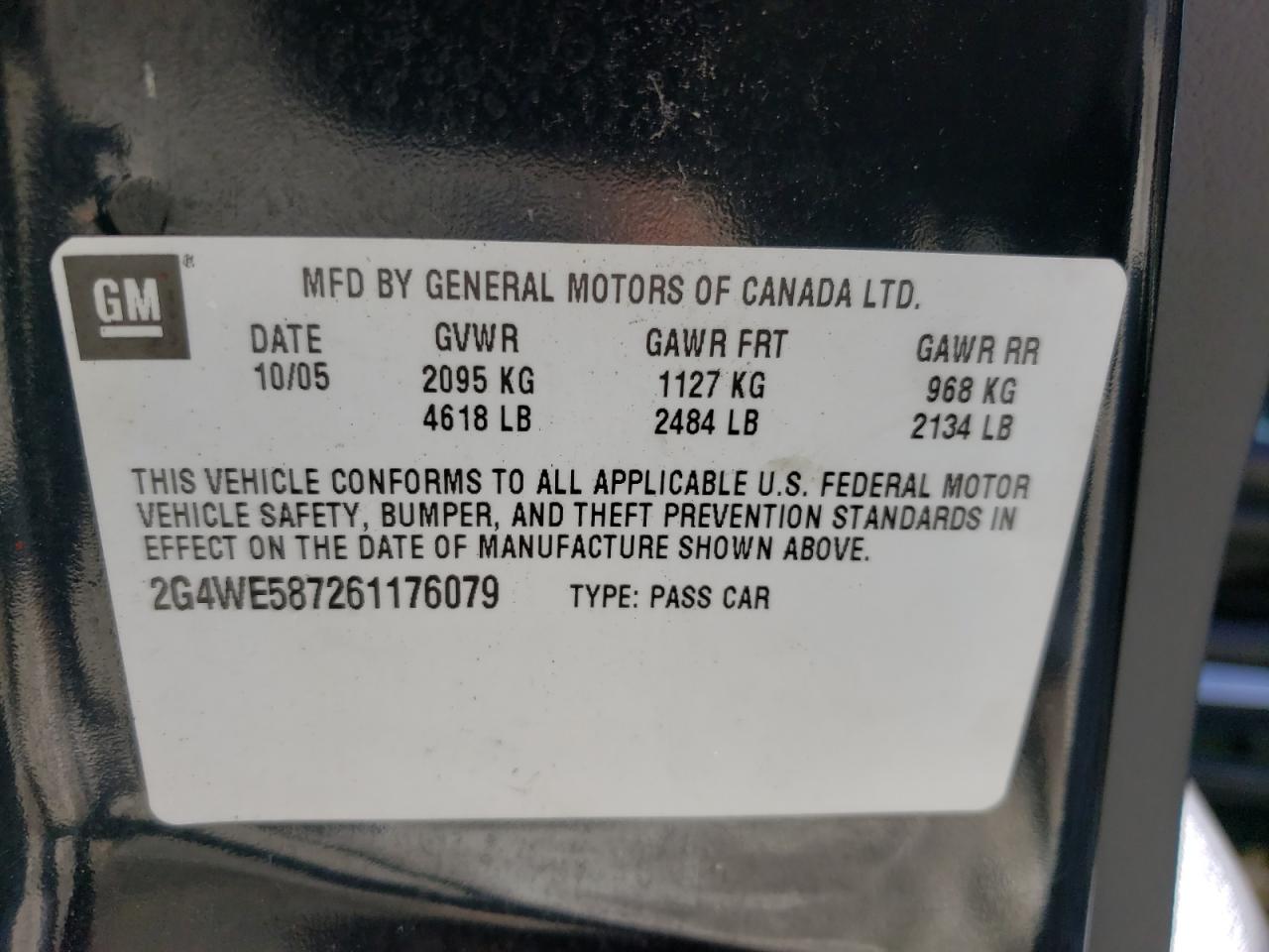 Photo 10 from auction – 2006 BUICK LACROSSE C with VIN 2G4WE587261176079