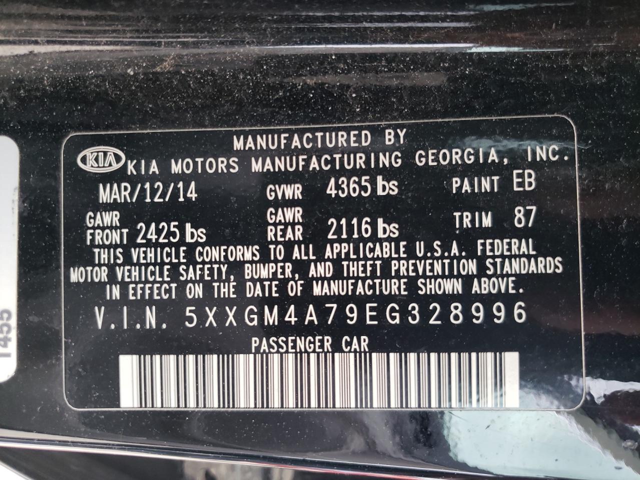 Photo 10 from auction – 2014 KIA OPTIMA LX with VIN 5XXGM4A79EG328996
