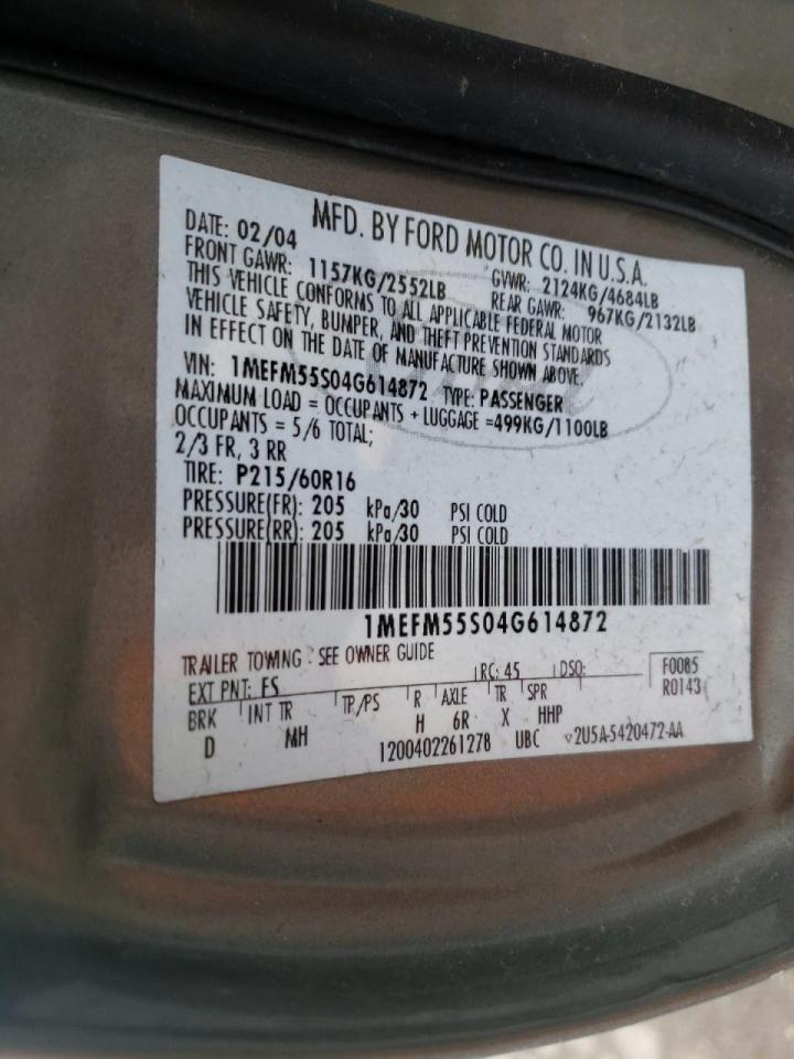 Photo 10 from auction – 2004 MERCURY SABLE LS P with VIN 1MEFM55S04G614872