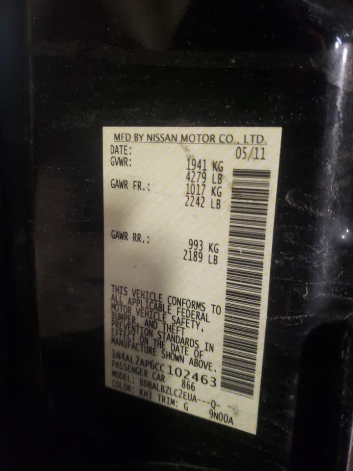 Photo 10 from auction – 2012 NISSAN ALTIMA BAS with VIN 1N4AL2AP6CC102463